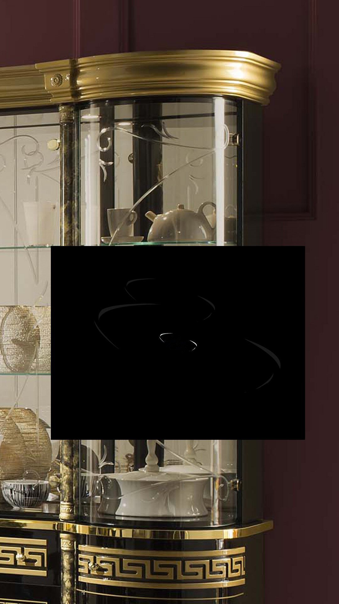 Camel Group Luxury Venus Versace Design Italian High Gloss Black-Gold 4 Door Display Cabinet - Image 3