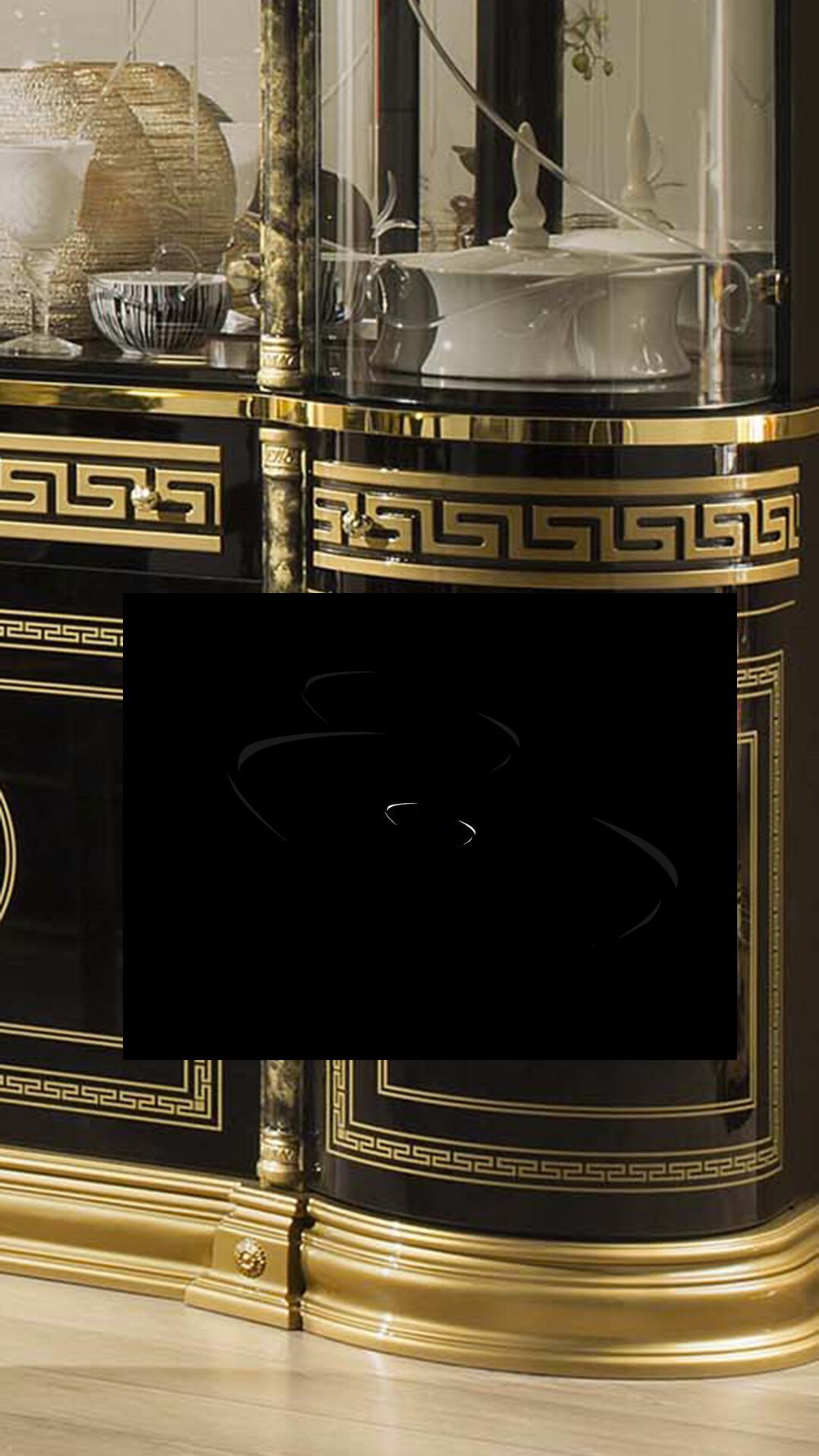 Camel Group Luxury Venus Versace Design Italian High Gloss Black-Gold 4 Door Display Cabinet - Image 4