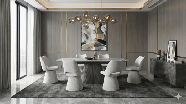 Monaco Pandora Grey Extendable Dining Table 160–240cm | Modern Maryland Swivel Chairs