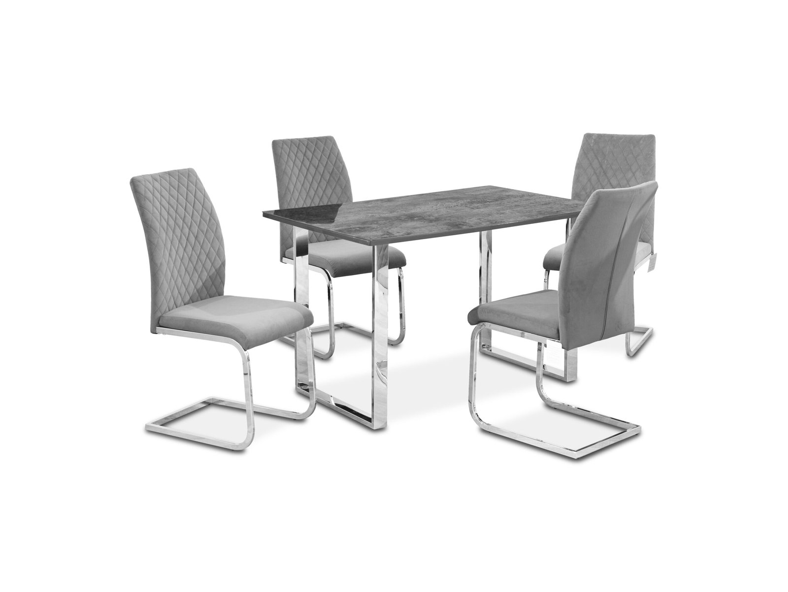 Tokyo Grey Stone Effect Glass Top Dining Set (Table & 4 Chairs) - Image 2