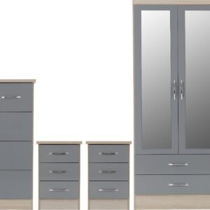Nevada 3 Door 2 Drawer Mirrored Wardrobe Bedroom Set Collection