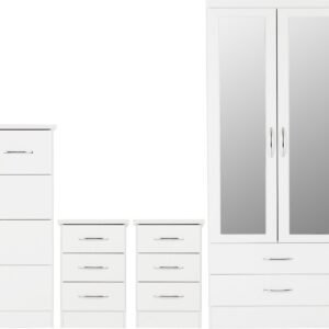 Nevada 3 Door 2 Drawer Mirrored Wardrobe Bedroom Set White Gloss