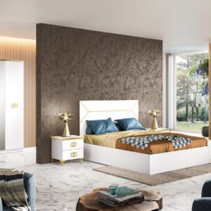 Ben Company Modern Vera White-Gold High Gloss Italian Bedroom Set with 4 Door Wardrobe