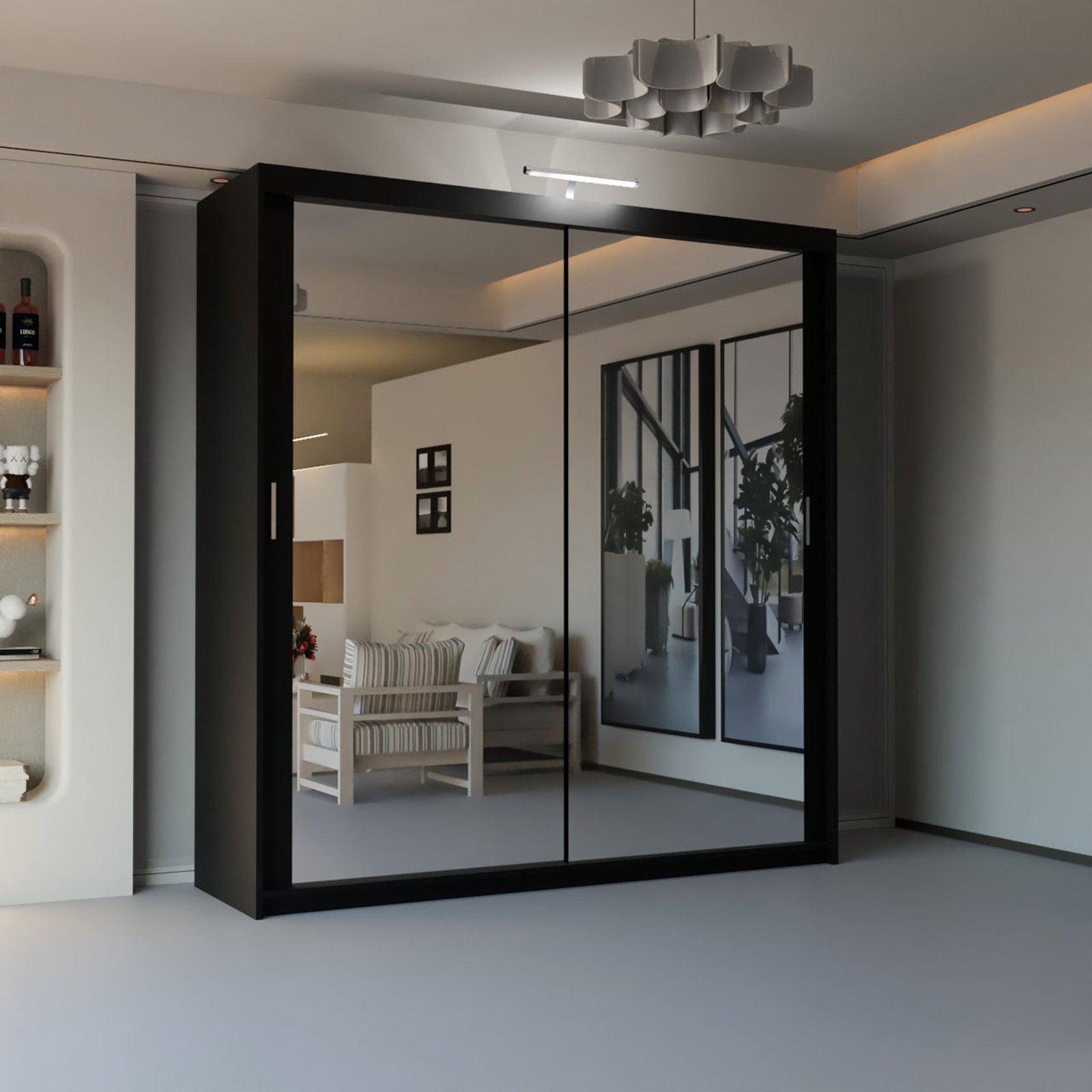 New York 2 Door Sliding Mirrored Wardrobe 90cm - Image 6