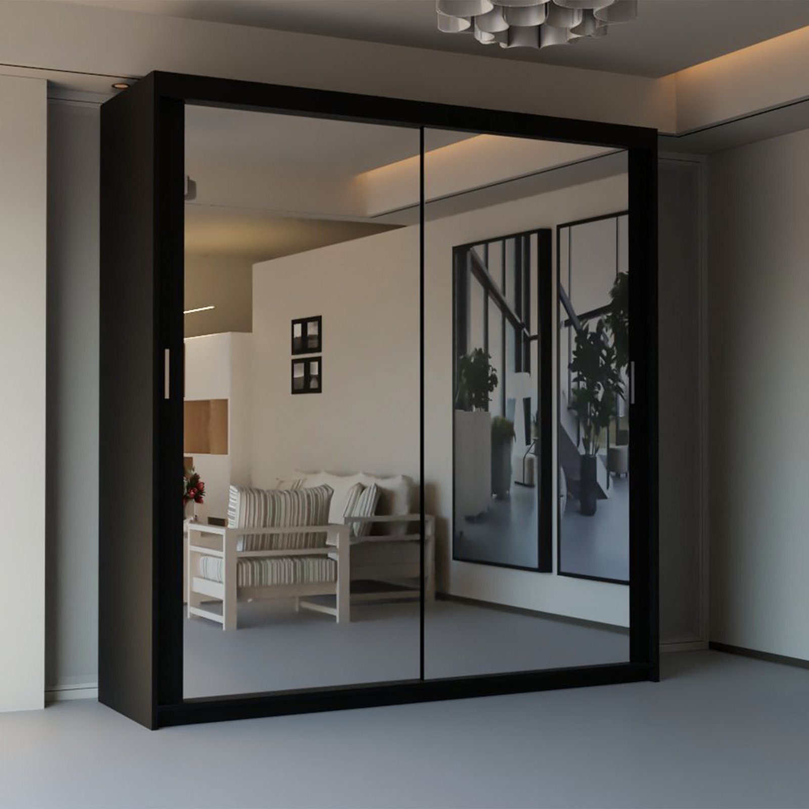 New York 2 Door Sliding Mirrored Wardrobe 90cm - Image 5