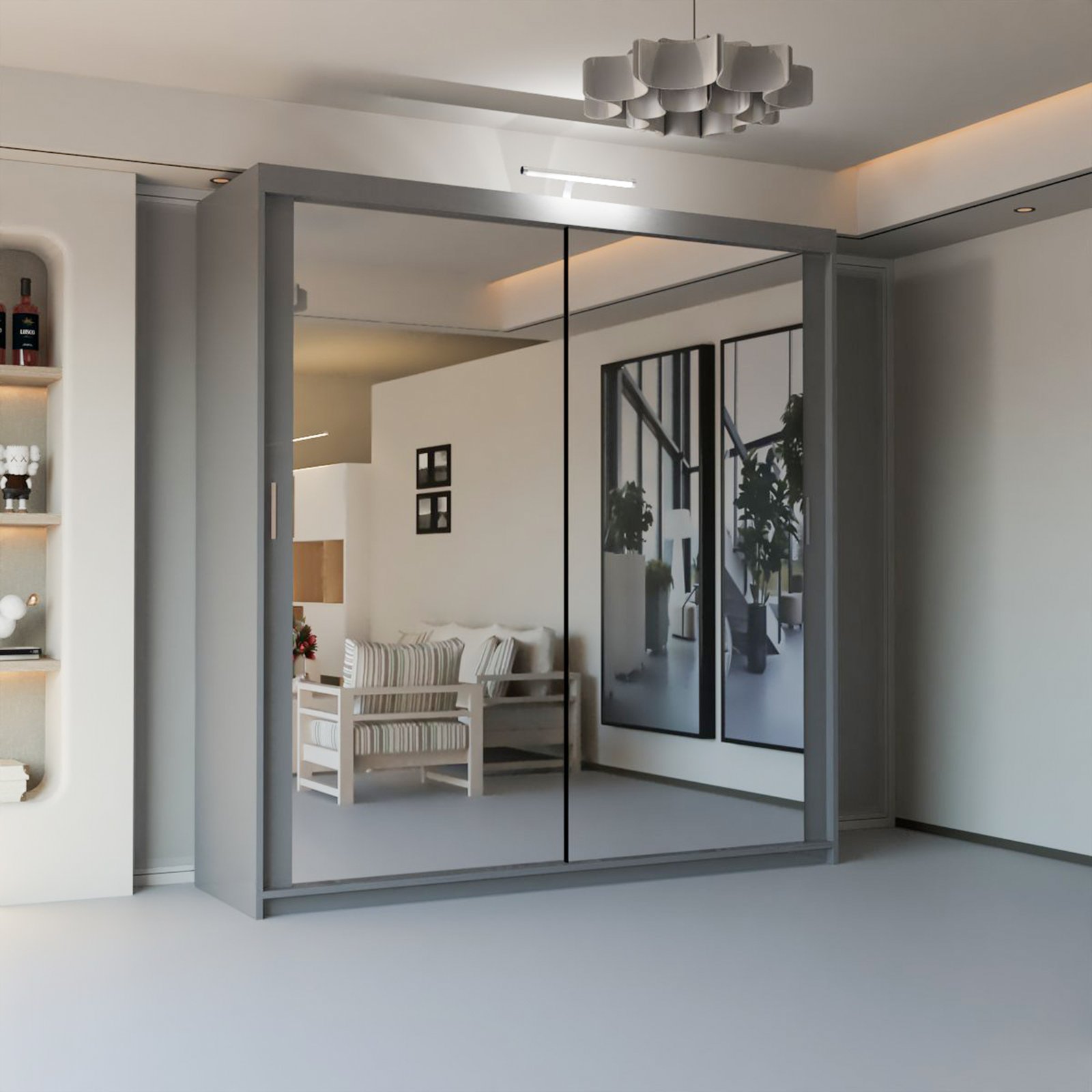 New York 2 Door Sliding Mirrored Wardrobe 90cm - Image 4