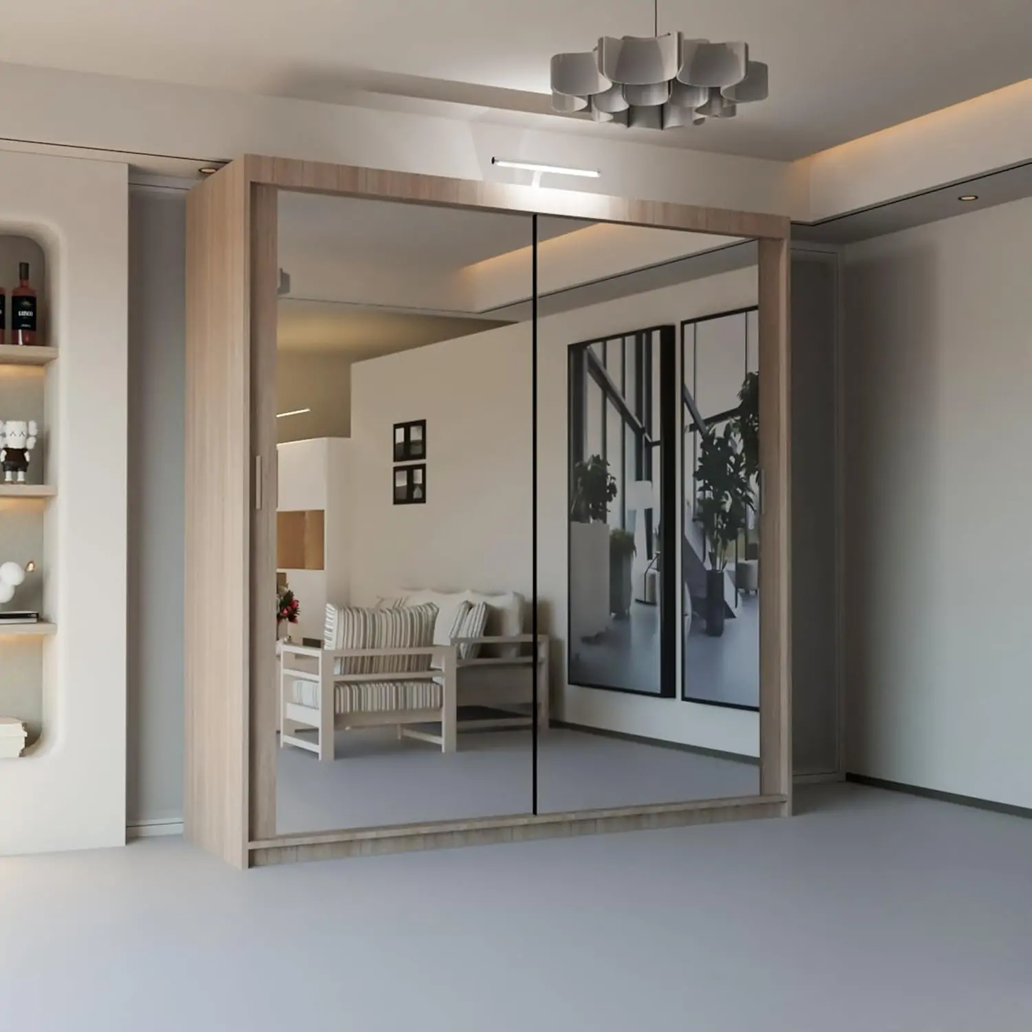 New York 2 Door Sliding Mirrored Wardrobe 90cm - Image 7