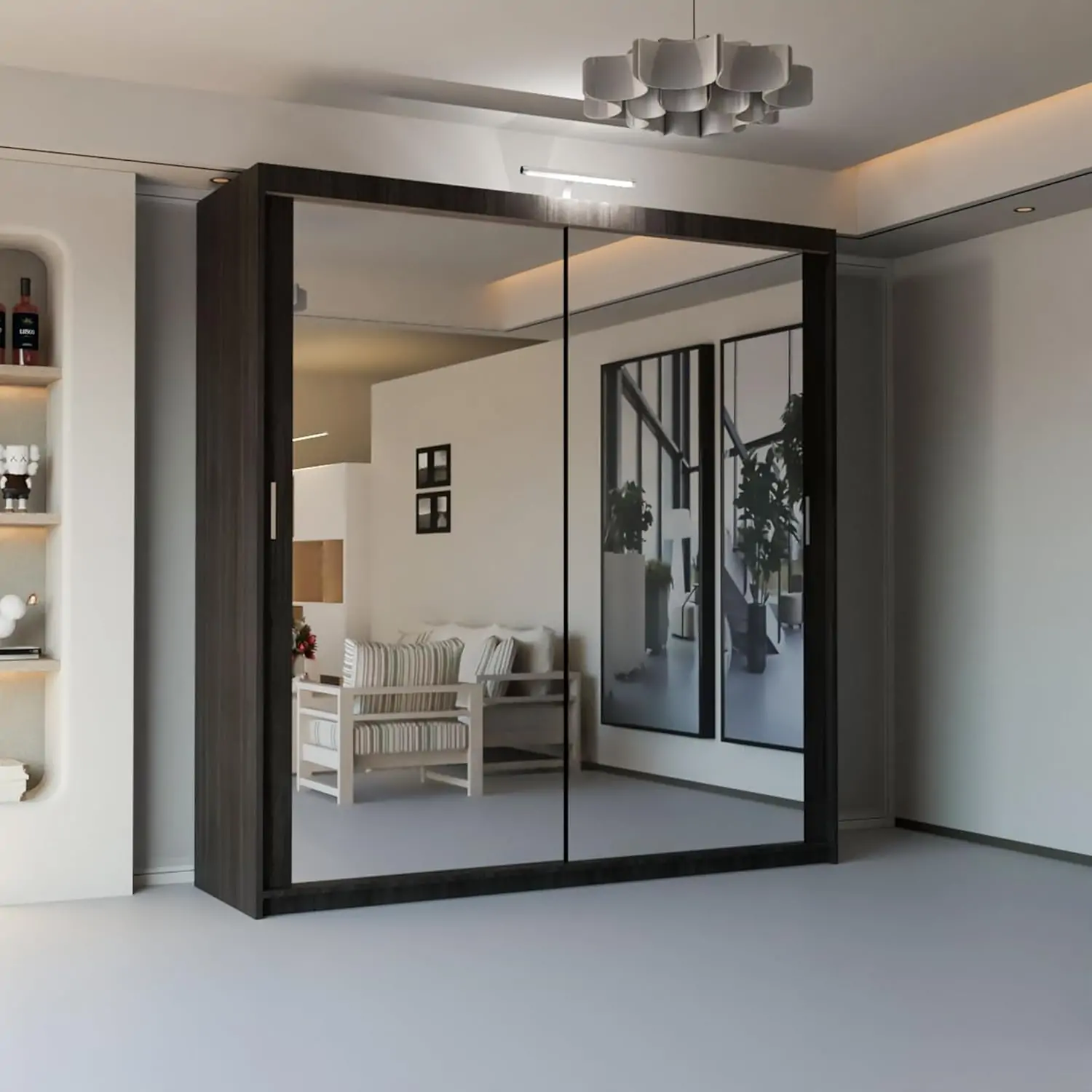 New York 2 Door Sliding Mirrored Wardrobe 90cm - Image 2
