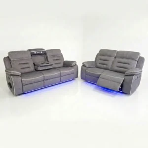 New Hafsa Fabric Electric Recliner 3+2 Seater Sofa Set – Bluetooth Speakers, LED Lights & Wireless Charging